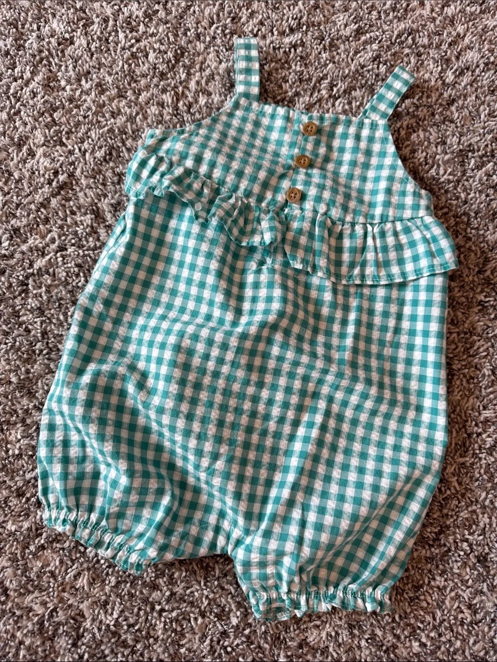 Green and White Gingham Baby Romper